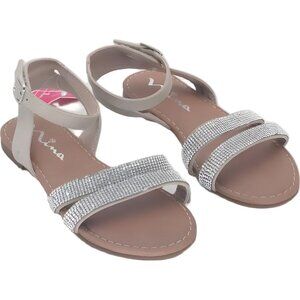 Nina Girls Silver Sparkle Sandals Tan Rhinestone Strap Size 3